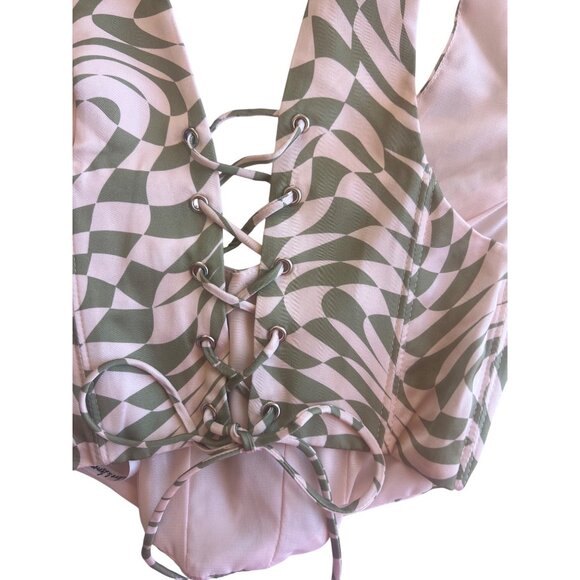 For Love and Lemons Nomi Lace-up Checkered Pink and Green Corset Top Size XXS - Picture 15 of 16